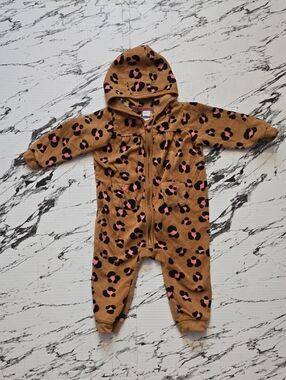 George Brown Hooded Leopard-Print Footie with Pink & Black Spots